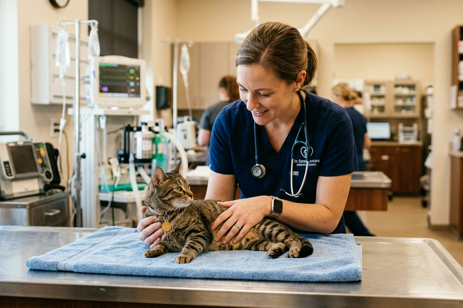 Vétérinaire examinant un chat allongé sur une table