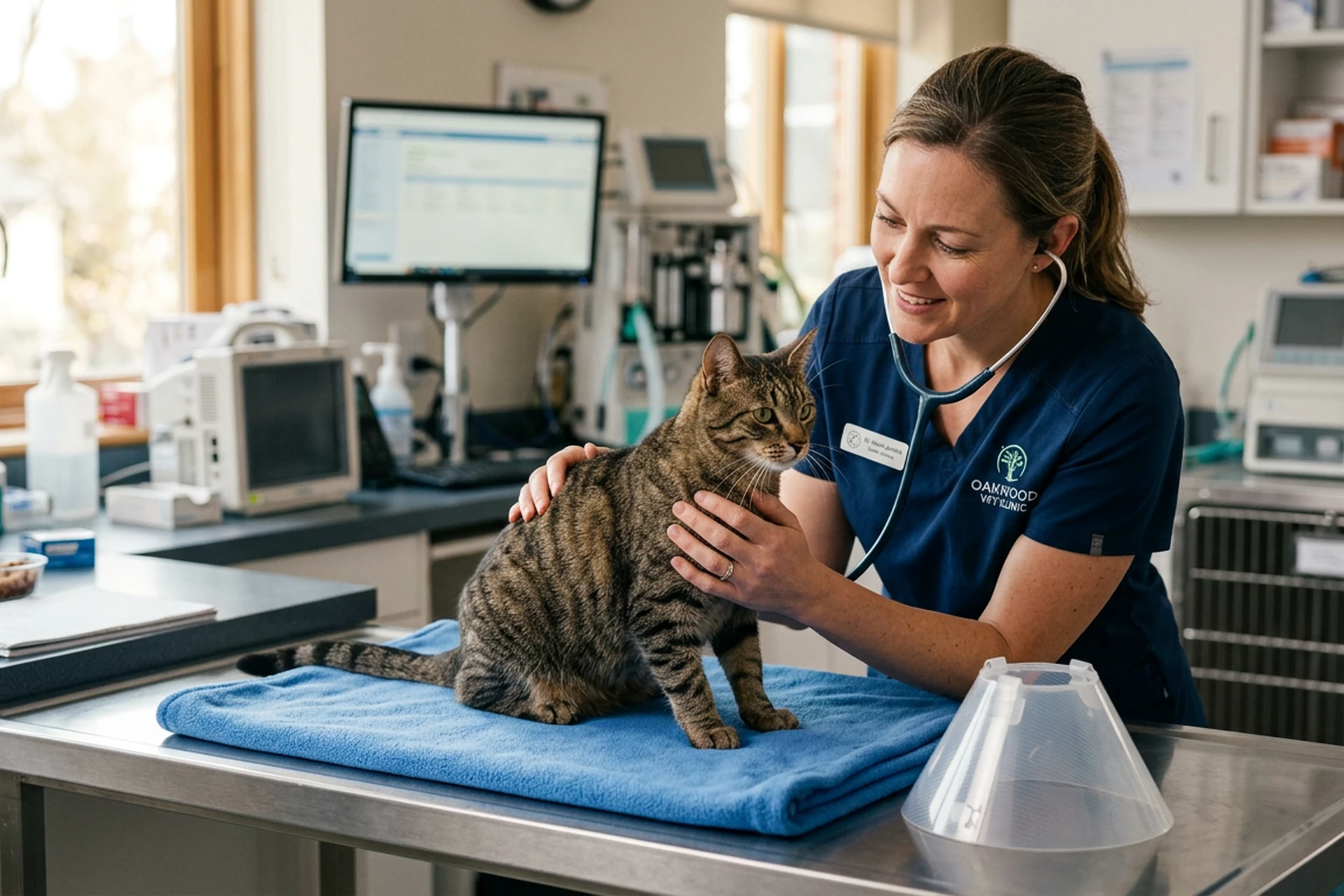 Vétérinaire examinant un chat sur une table